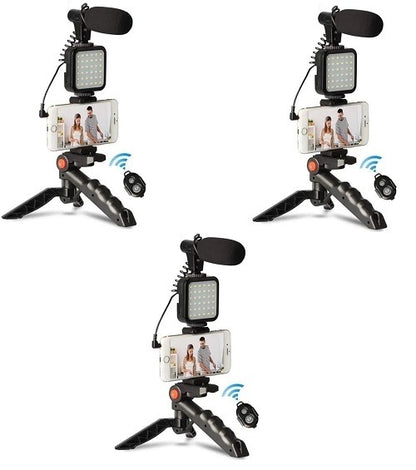 Iphone Android Video Vlog Kits w Phone Tripod Phone Holder Led Light and Shotgun Microphone for Phone Camera